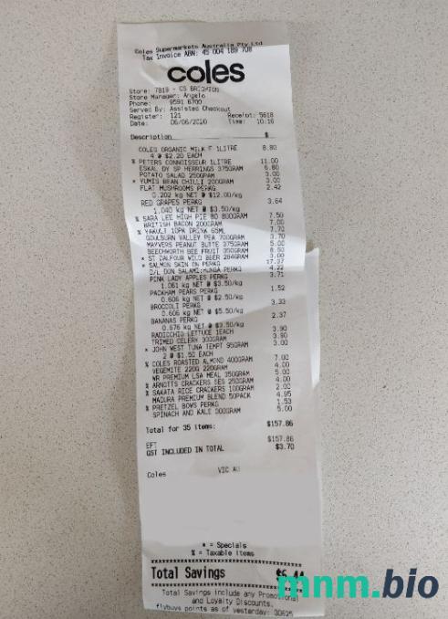 Coles Supermarket szablon pokwitowania płatności PSD